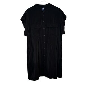 Gap Women's Black Mini Shirt Dress With Mandarin Collar Size XL